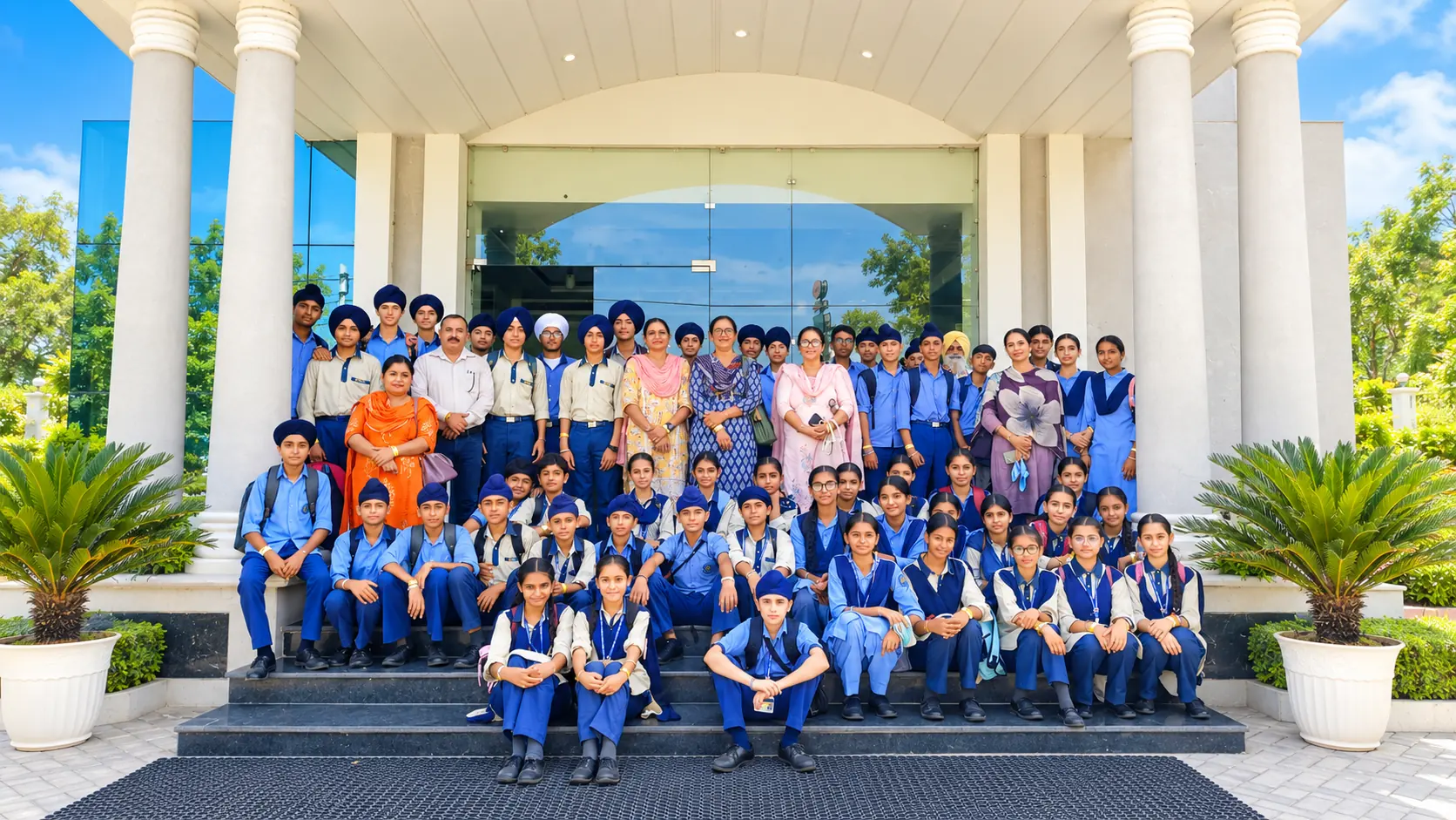 Students and teachers from Maharaja Ranjit Singh Public School gathered at the school entrance